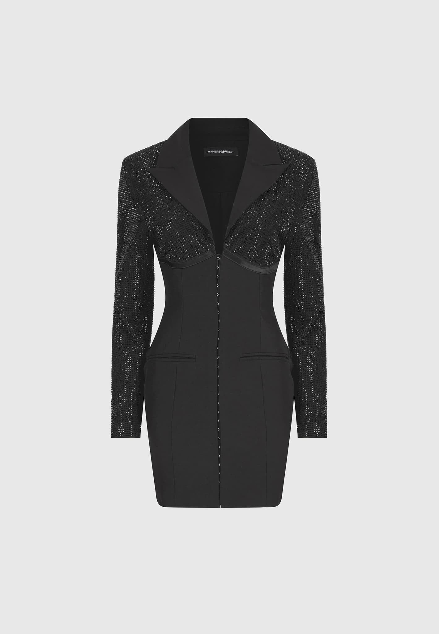 Women's Rhinestone Corset Blazer Dress - Black - US 4