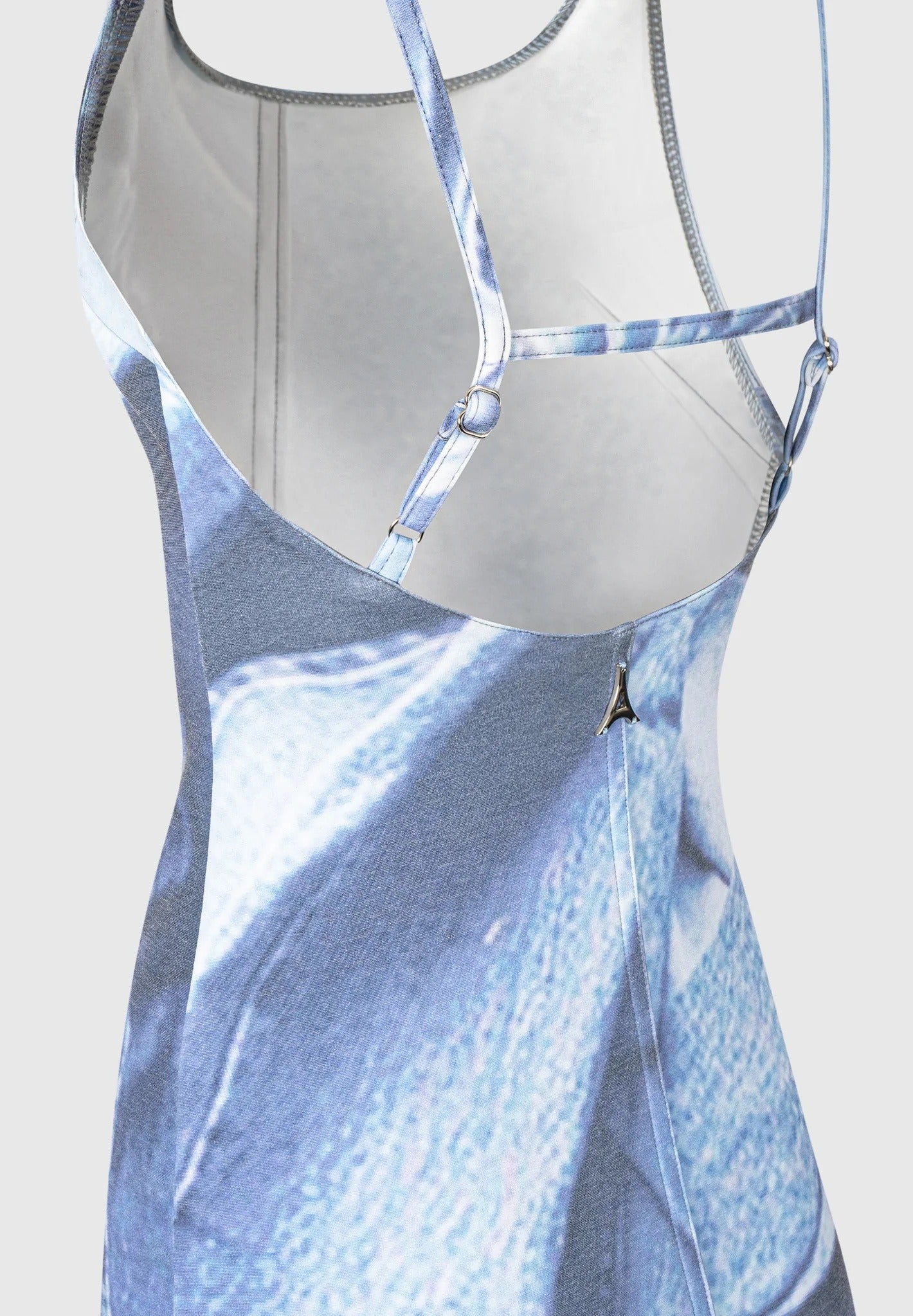 Printed Denim Effect Maxi Dress - Blue