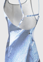 Printed Denim Effect Maxi Dress - Blue
