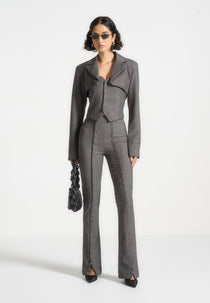 Lise - Cropped Tailored Blazer & Button Detail Bandeau - Dark Grey