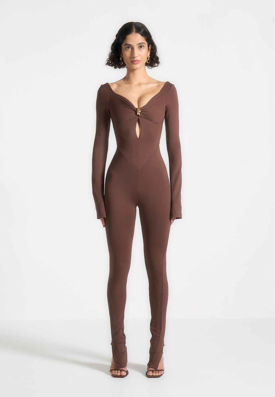 twisted-bust-off-shoulder-jumpsuit-brown