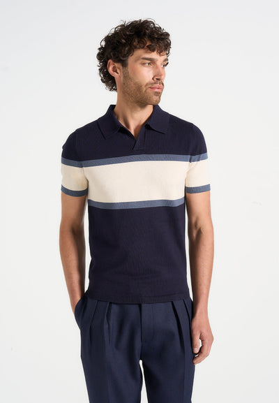 Enzo - Colour Block Polo Top - Navy