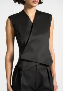 L⁠aurence - Sateen Wrap Suit Vest - Black