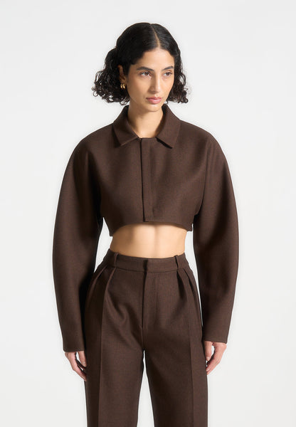 Elya - Tailored Super Cropped Jacket - Brown | Manière De Voir USA