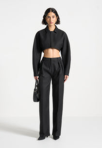 Elya - Tailored Super Cropped Jacket - Black