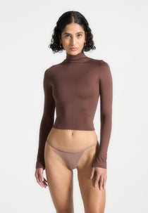 TP001 - Mock Neck Long Sleeve Top - Brown