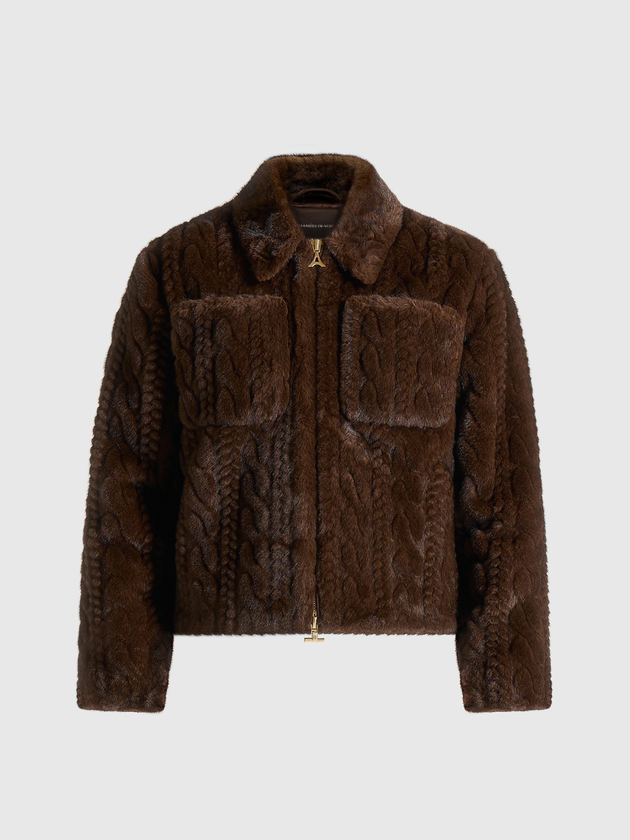david-plush-cable-embossed-jacket-brown