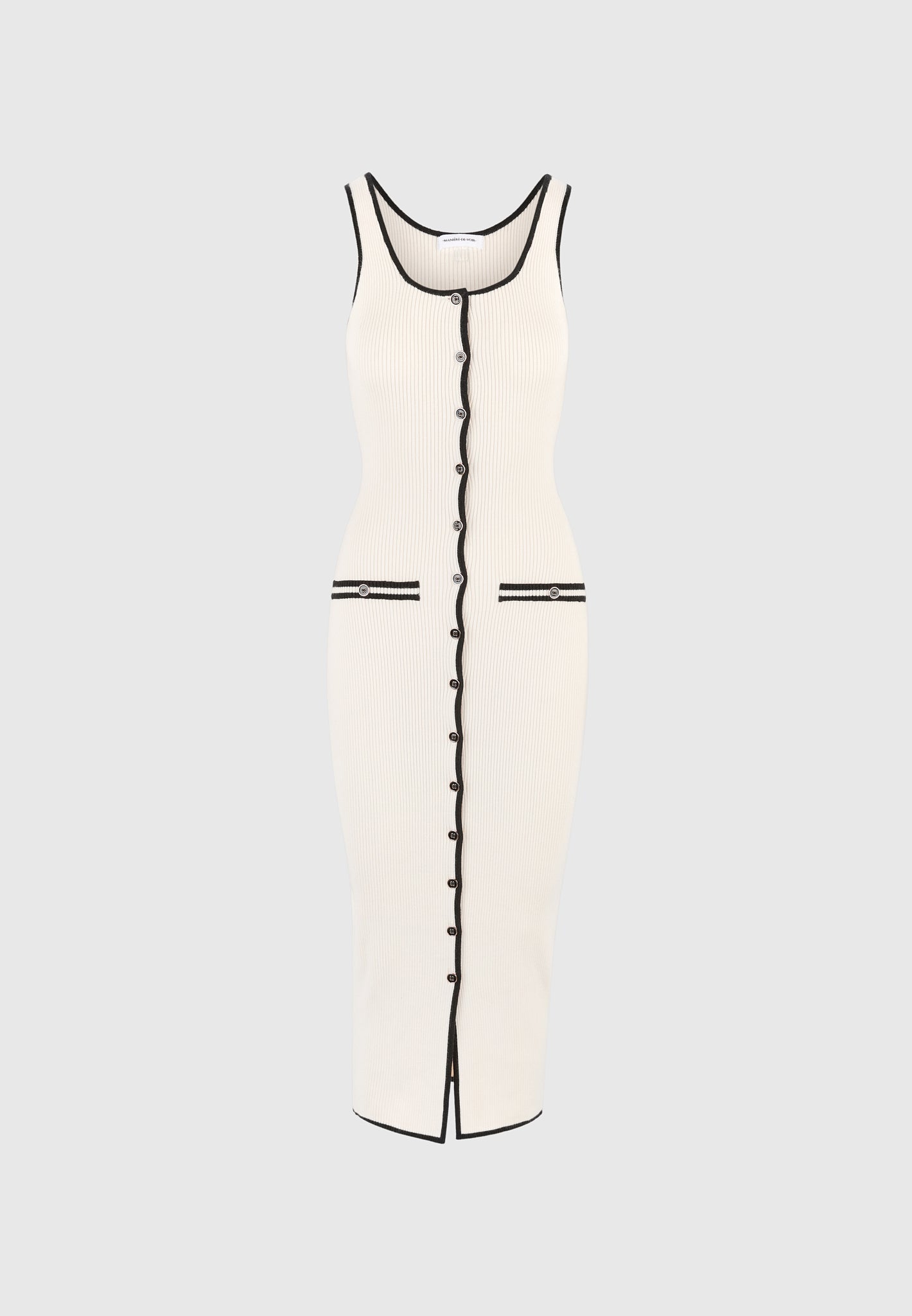 Women's Rib Knit Contrast Midi Dress - Cream/Black - M - Daphne