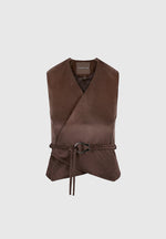Jeanne - Suede Wrap Waistcoat with Belt - Brown