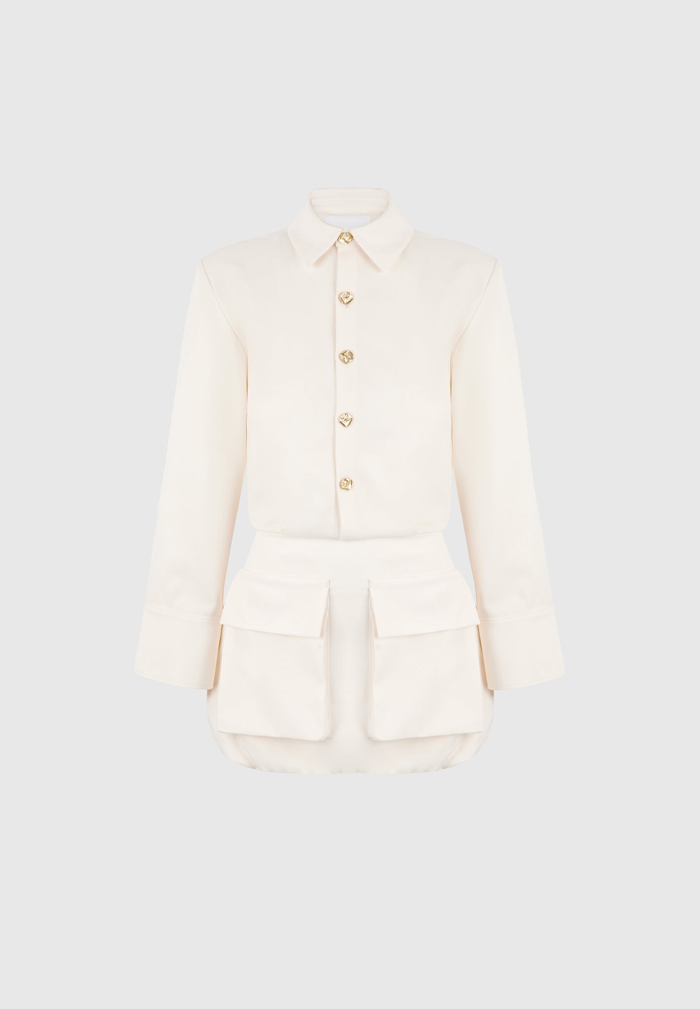 Laure - Cargo Shirt Mini Dress - Cream | Manire De Voir USA Laure - Cargo Shirt Mini Dress - Cream | Manire De Voir USA