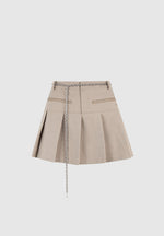 Elise - Tailored Pleated Skort with Belt - Taupe