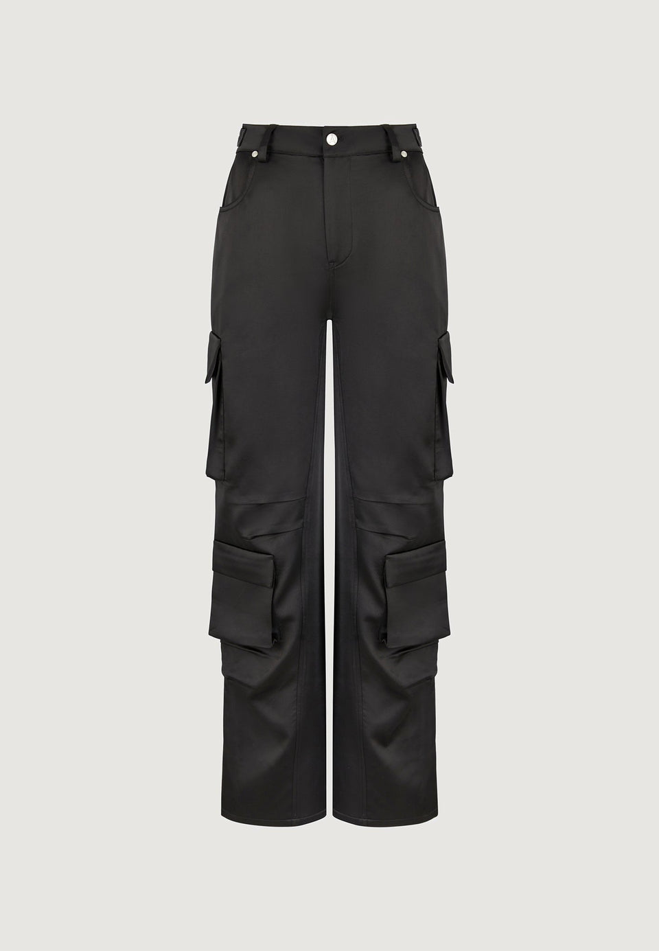 Emilie - Satin High Waisted Cargo Pants - Black