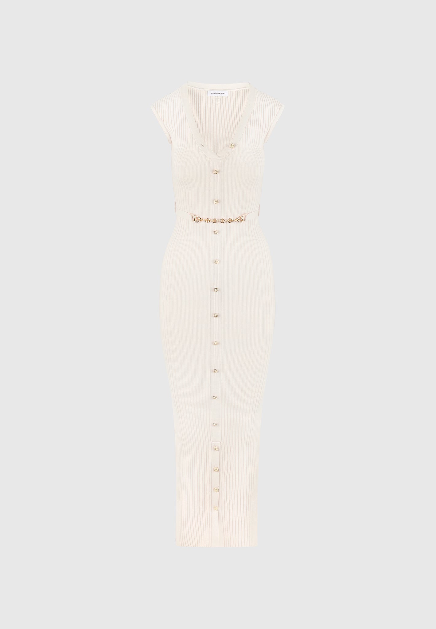 Women's Knitted Maxi Dress with Belt - Beige - S - Helene - Manire de Voir Women's Knitted Maxi Dress with Belt - Beige - S - Helene - Manire de Voir
