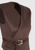 Jeanne - Suede Wrap Waistcoat with Belt - Brown
