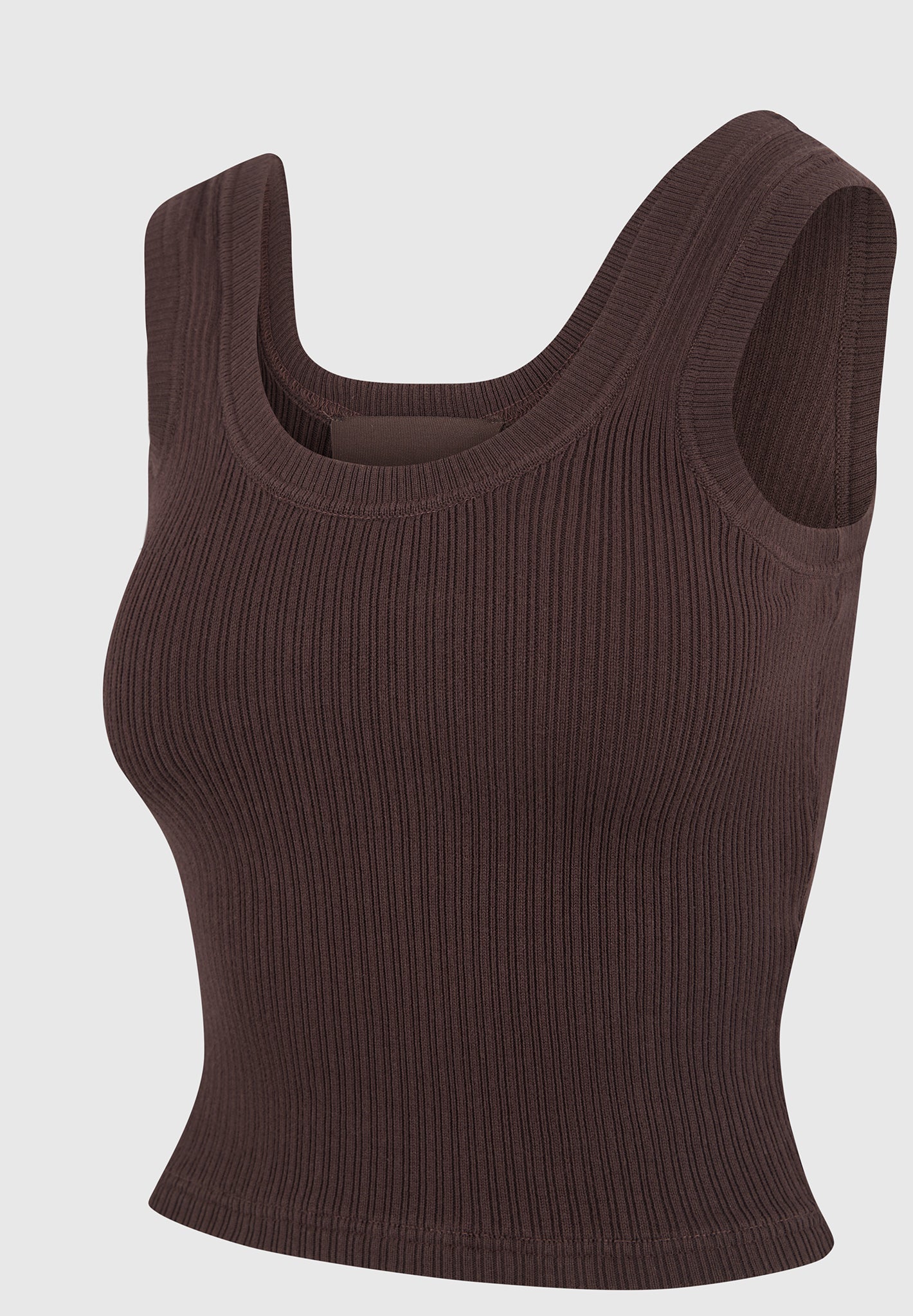 VS001 - Scoop Neck Ribbed Cotton Tank Top - Brown