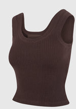 VS001 - Scoop Neck Ribbed Cotton Tank Top - Brown