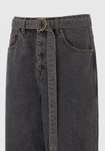 Adam -  Wide Leg Belted Jeans - Black Wash