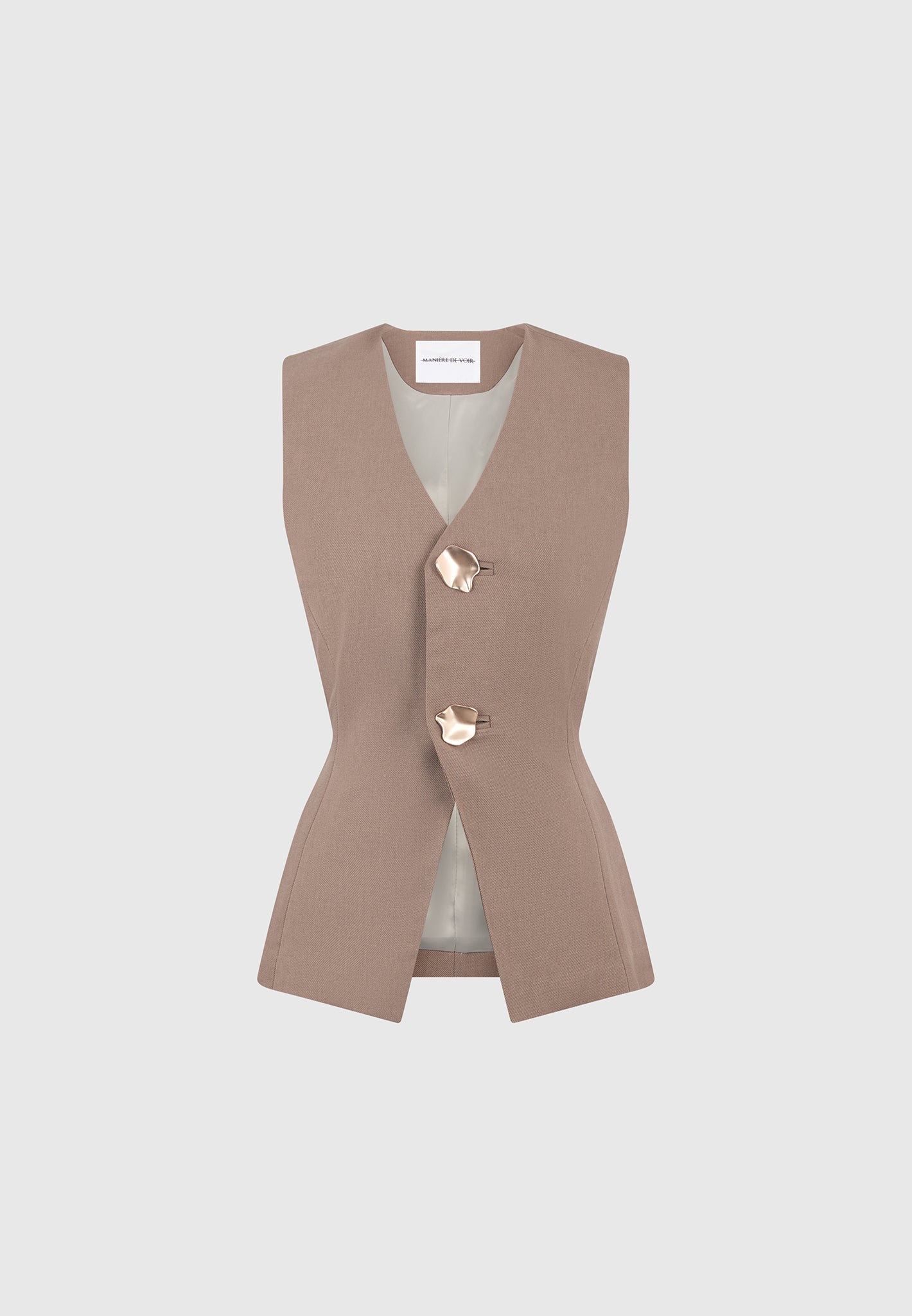 Simone - Cinch Waistcoat with Oversized Buttons - Taupe