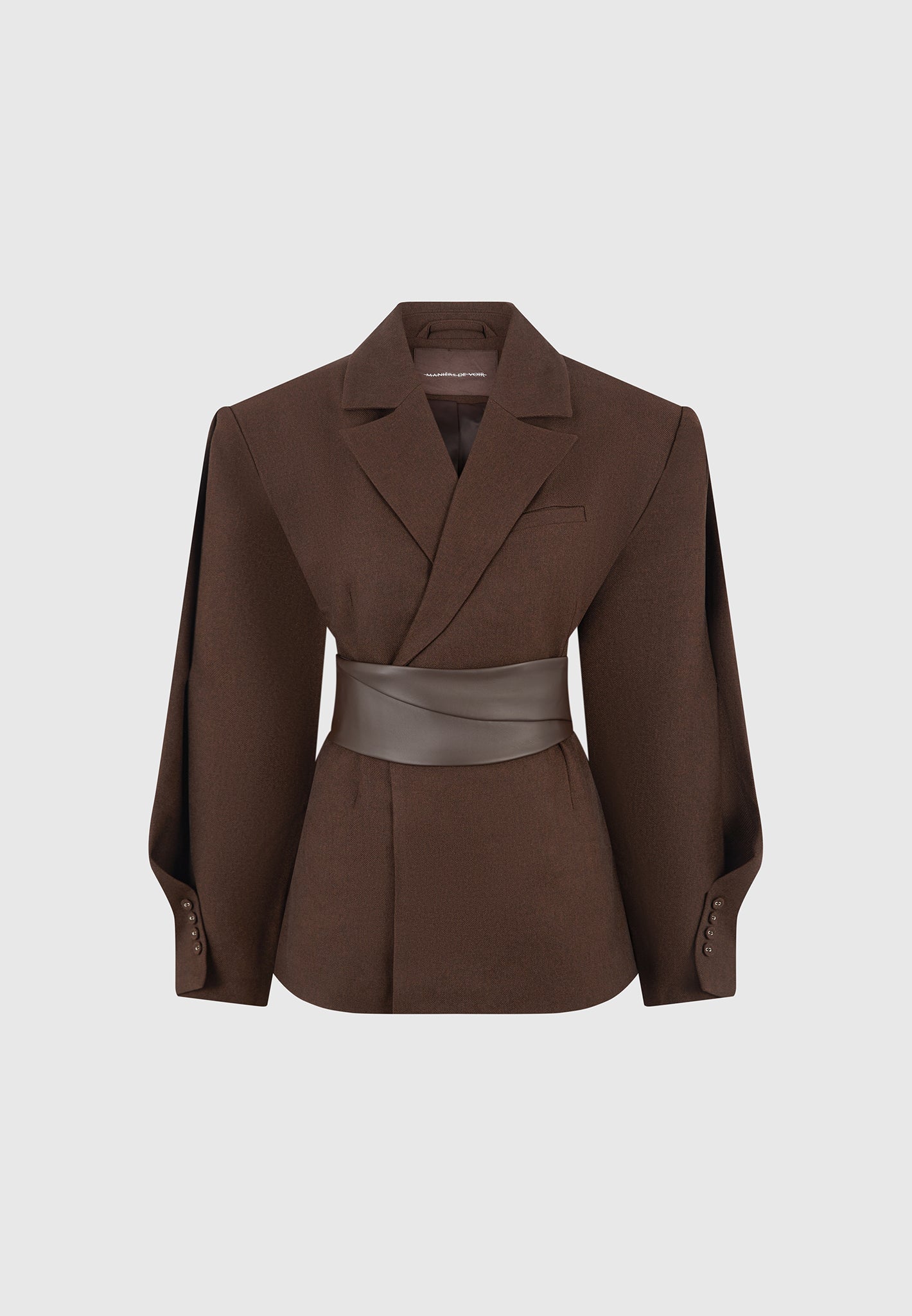 twist-sleeve-tailored-blazer-with-belt-brown