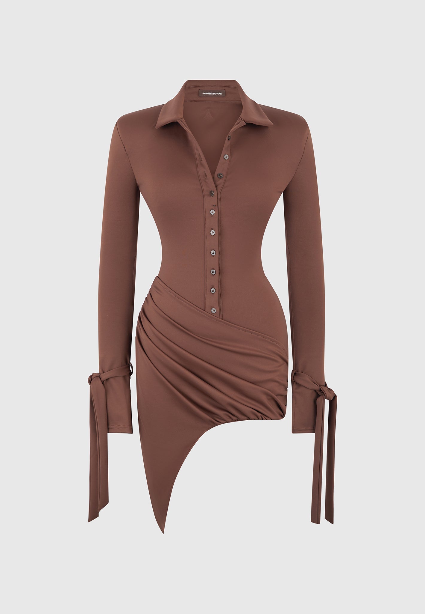 Women's Draped Asymmetric Mini Dress - Brown - US 8 - Diane - Manire de Voir Women's Draped Asymmetric Mini Dress - Brown - US 8 - Diane - Manire de Voir