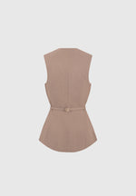 Simone - Cinch Waistcoat with Oversized Buttons - Taupe