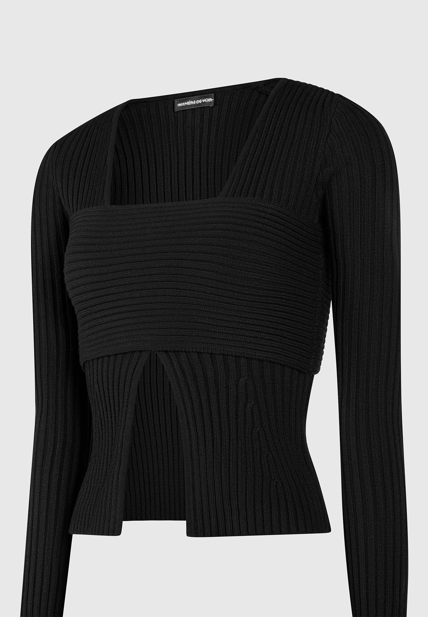 3-In-1 Knit Overlay Bandeau Cardigan - Black