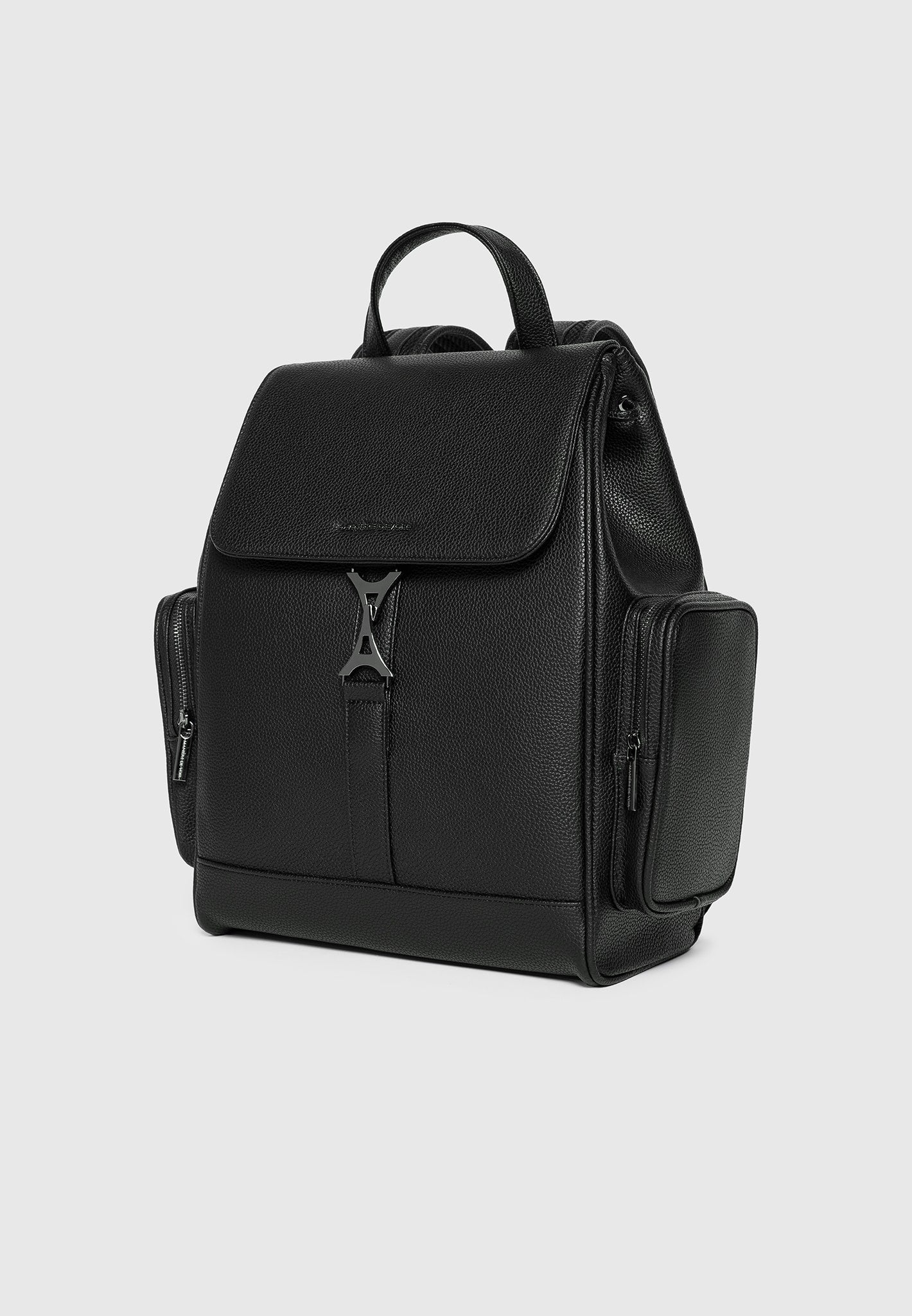 Pebbled Leather Eiffel Clasp Backpack - Black - One size - Maloe