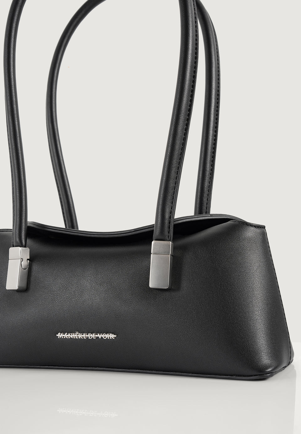 Annelise - Leather Baguette Bag - Black