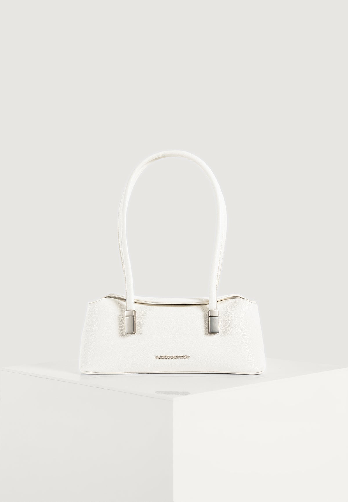 Annelise - Pebbled Leather Baguette Bag - White