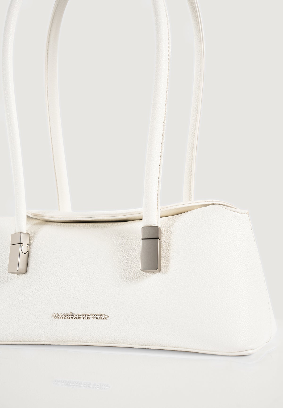 Annelise - Pebbled Leather Baguette Bag - White