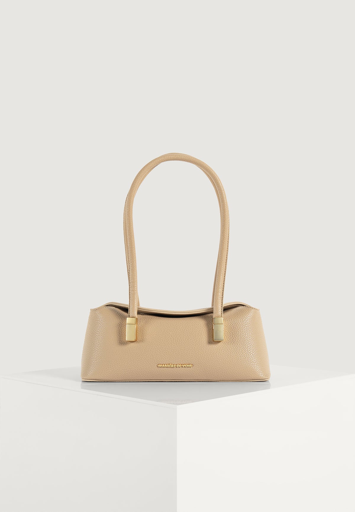Annelise - Pebbled Leather Baguette Bag - Beige