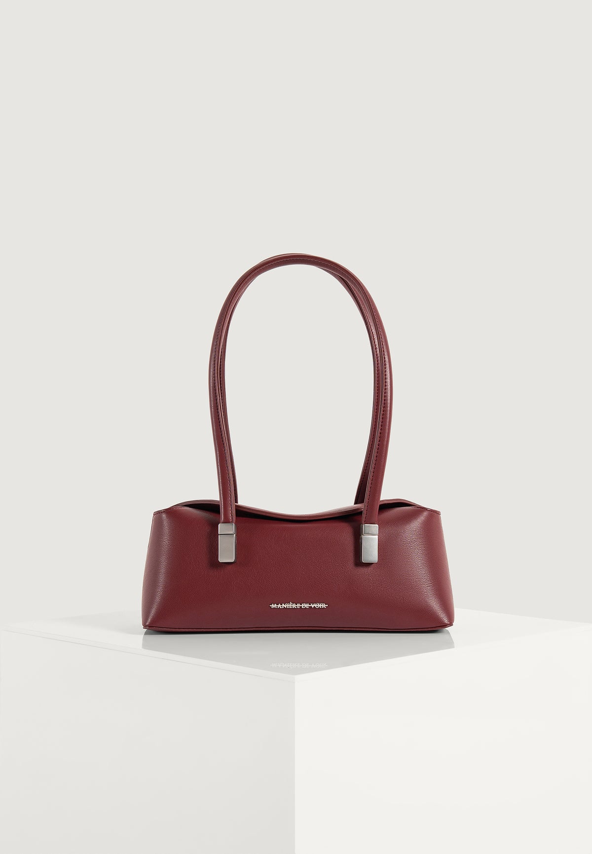 Annelise - Pebbled Leather Baguette Bag - Wine Red