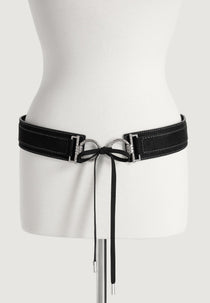 Noor - O-Ring Suede Tie Belt - Black