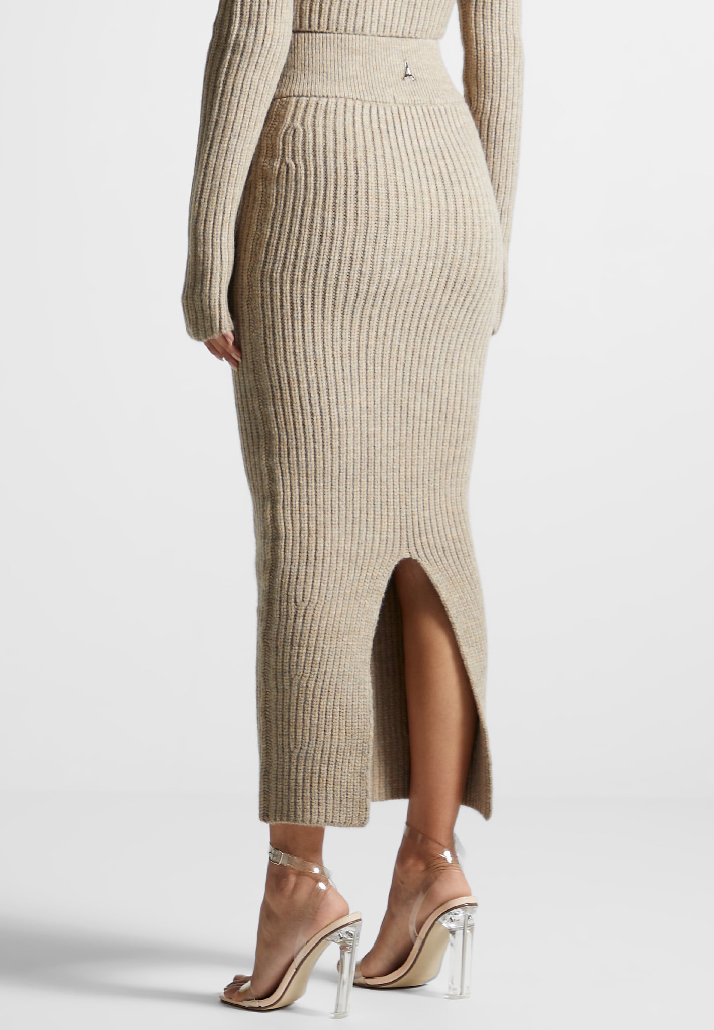 Angled Waist Knit Maxi Skirt - Beige Marl | Manière De Voir USA