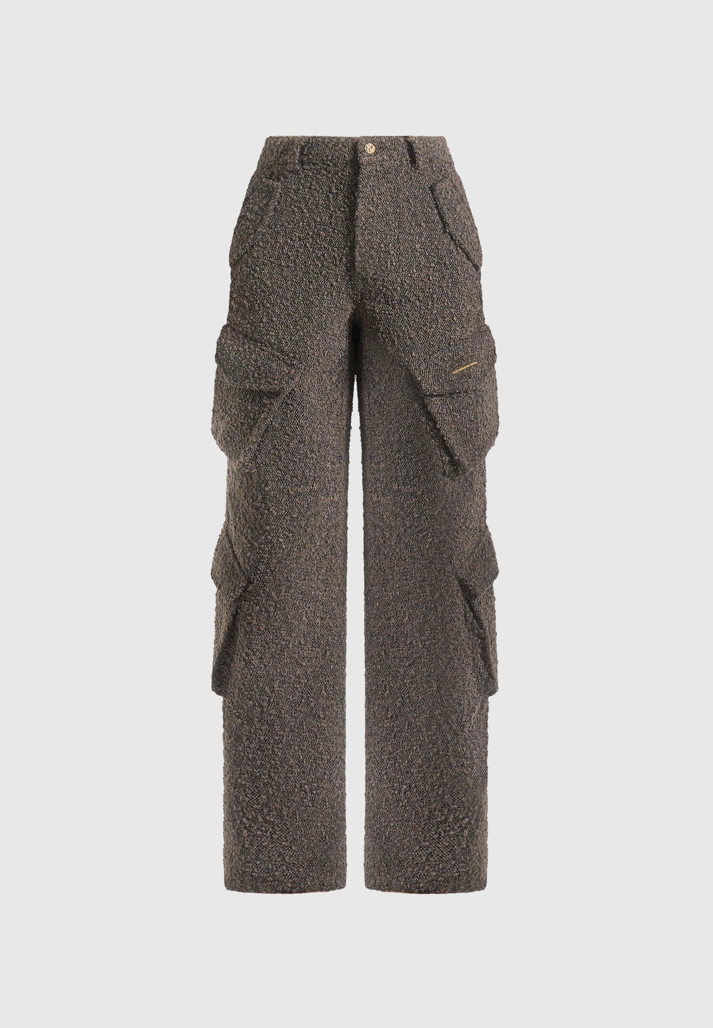 Anne - High Waisted Boucle Denim Cargo Pants - Brown