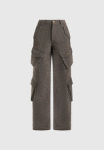 Anne - High Waisted Boucle Denim Cargo Pants - Brown