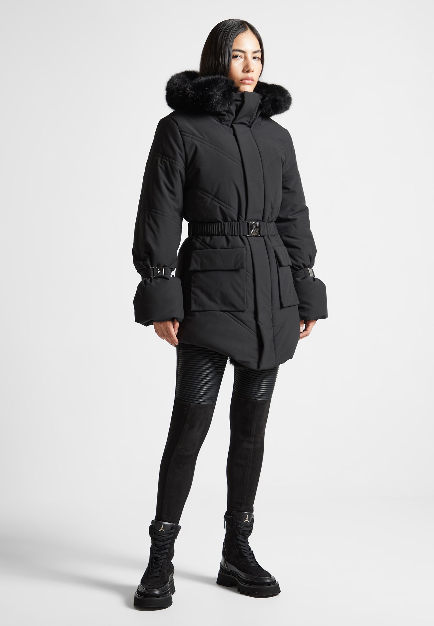 Louis Vuitton Hooded Wrap Coat Black White. Size 38