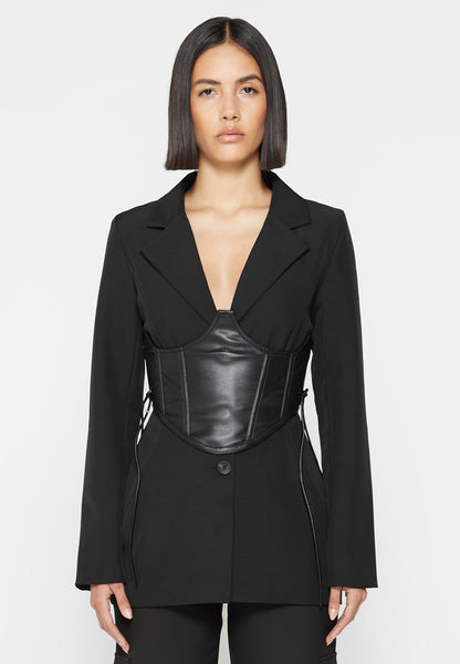 LARA CORSET STYLE SATIN BLAZER in black