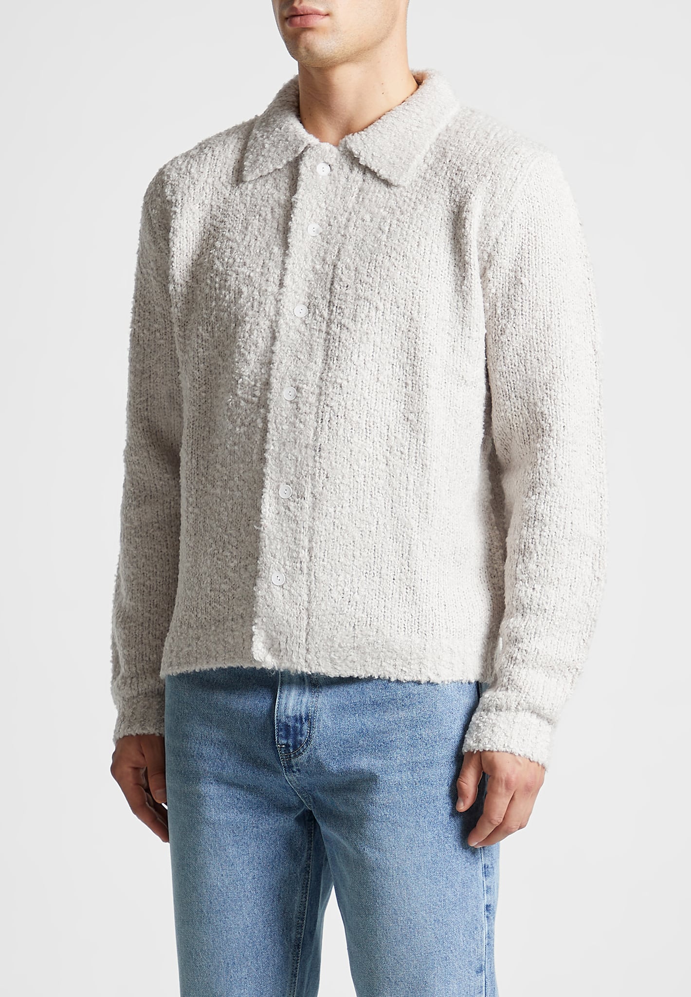 Boucle Knit Button Up Cardigan - Stone