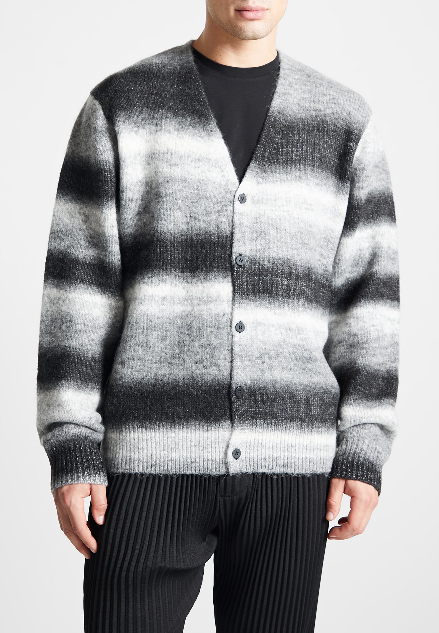 Brushed Knit Ombre Cardigan - Black/Grey