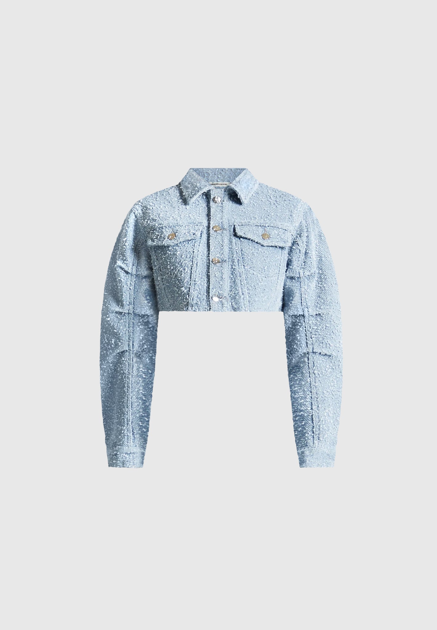 Women's Denim Cropped Boucle Jacket - Mid Blue - US 2 - Catherine