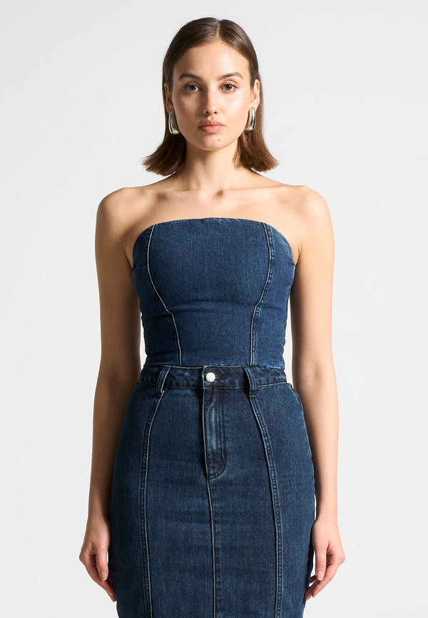 Denim Bandeau Corset Top - Indigo