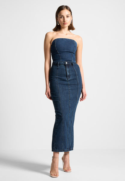 スカート musinsastandardwoman Women's Denim Maxi Skirt Medium Indigo Denim Midaxi Skirt - Indigo | Manière De Voir USA