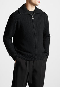 Diagonal Knit Cardigan - Black