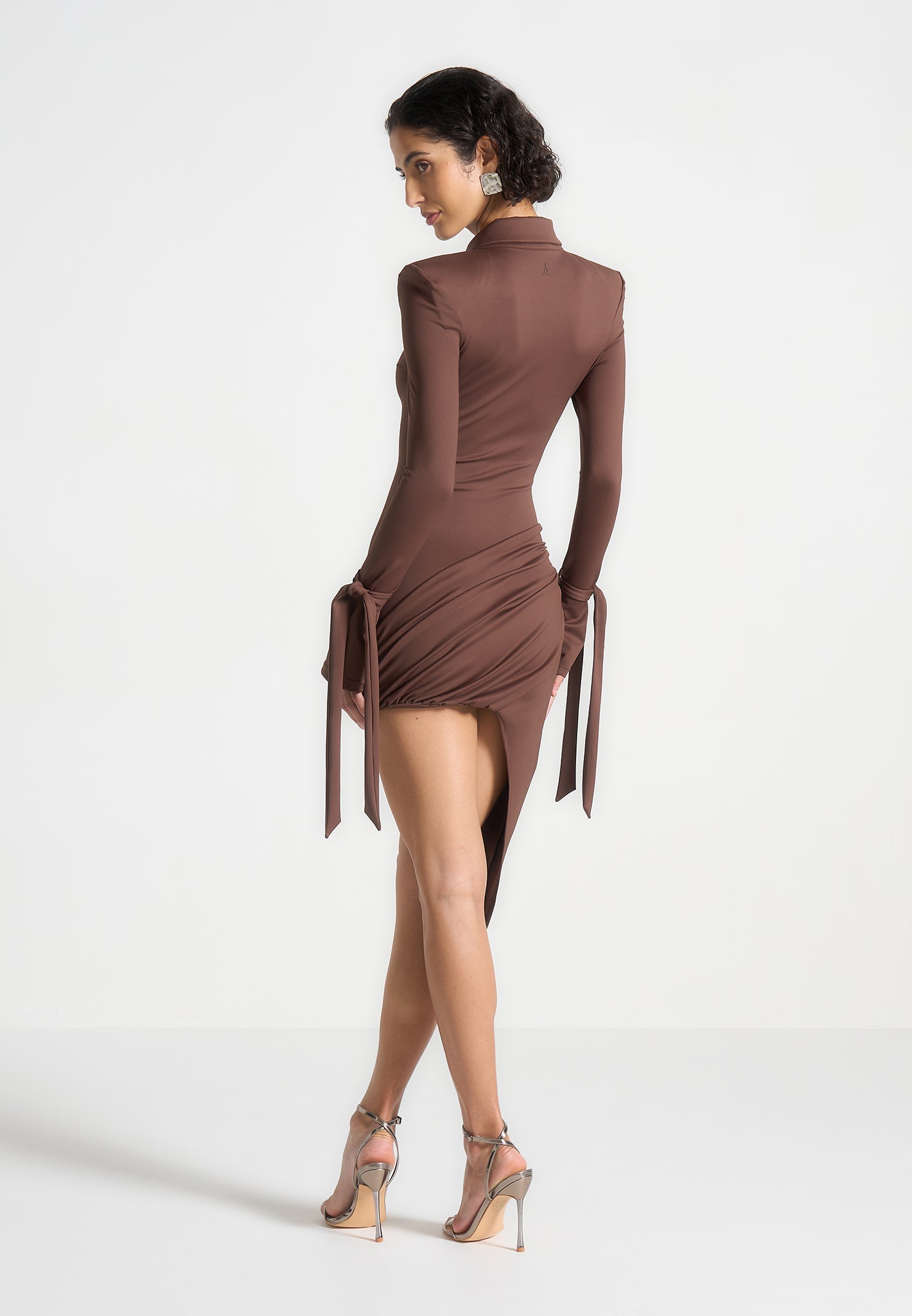Women's Draped Asymmetric Mini Dress - Brown - US 8 - Diane - Manire de Voir Women's Draped Asymmetric Mini Dress - Brown - US 8 - Diane - Manire de Voir