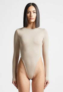 High Leg Long Sleeve Bodysuit - Beige