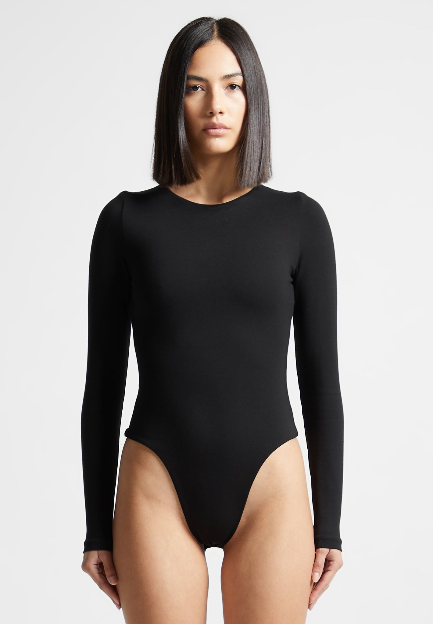 Collusion Ribbed Deep V Cami Bodysuit Black (Size 6)