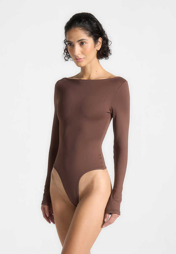 Éva - Boat Neck Bodysuit - Brown
