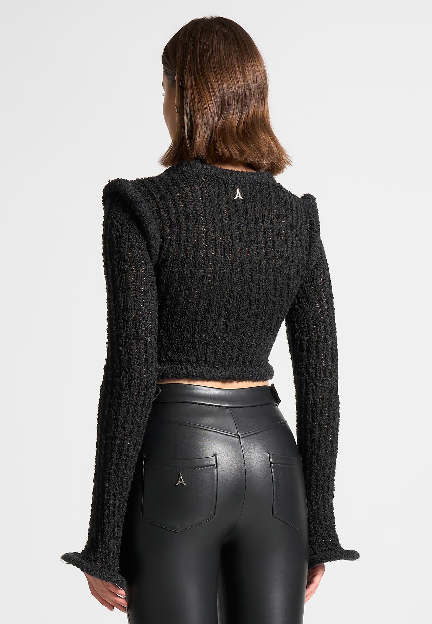 flared-sleeve-textured-knit-cardigan-black