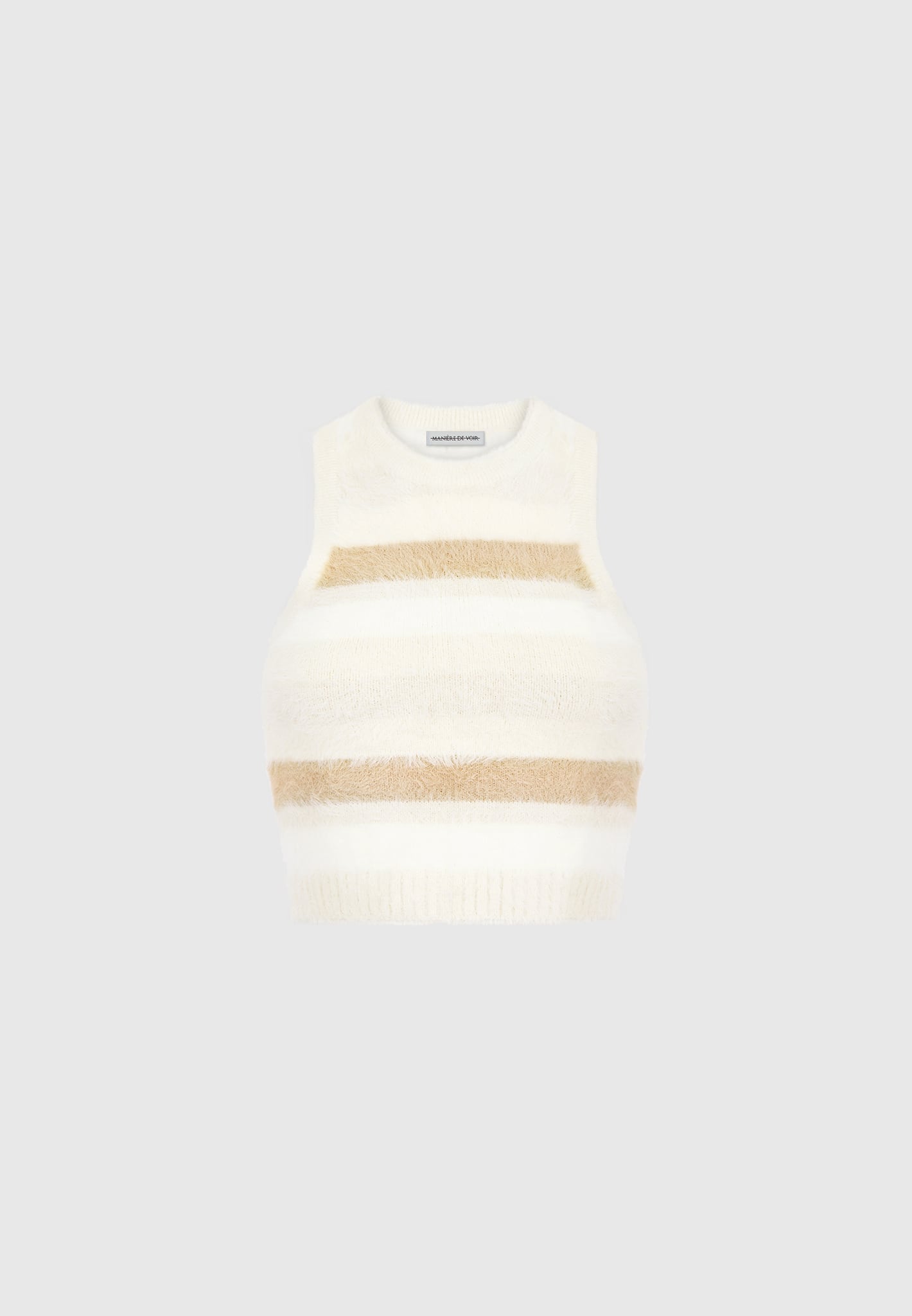 Cream Stripe Open Knit Crop Top